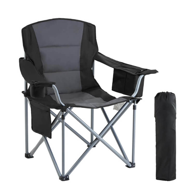 Black and gray color-blocking outdoor folding camping chair with armrest storage bag portable leisure chair picnic fishing camping special folding chair with storage