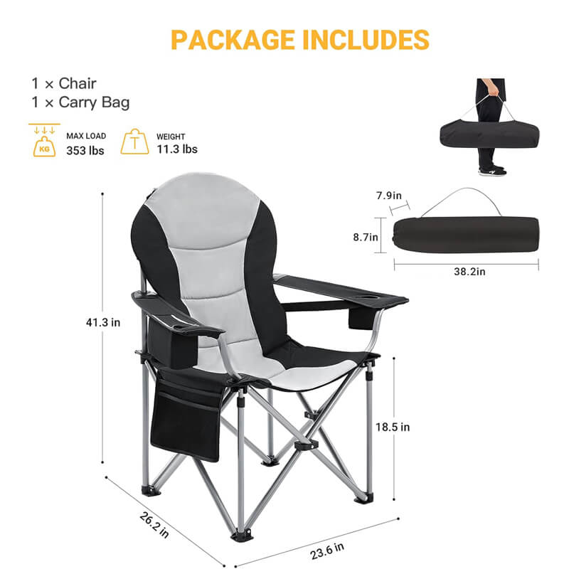 High back folding camping chair set with portable storage bag, load-bearing 353lbs, for outdoor fishing and picnic