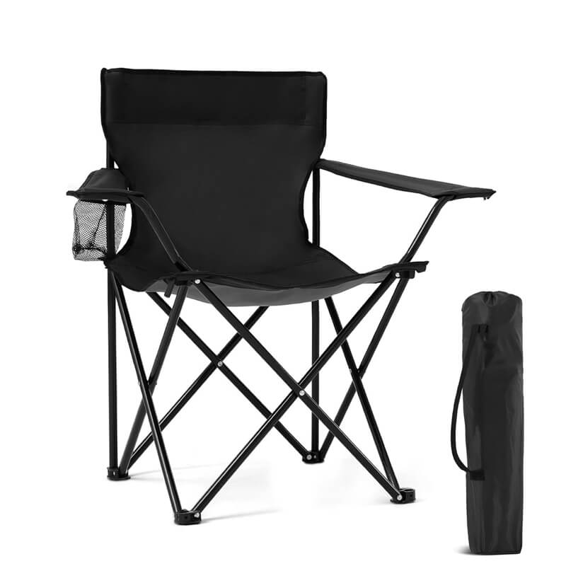 Black outdoor folding chair; portable camping chair; picnic fishing leisure backrest chair.