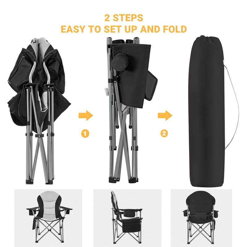 2-step quick-folding high-back camping chair; easy to store portable folding chair for outdoor use; camping, fishing, picnic